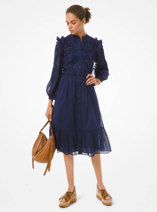 Damske Saty Michael Kors Embellished Cotton Shirt Námornícka Modrá - Oblecenie Michael Kors Akcia | PLQJX-9246